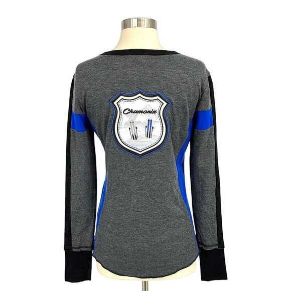 Alp'n'Rock Size S Chamonix Crew Top Grey Blue Edelweiss Emblem Long Sleeve - Picture 6 of 11